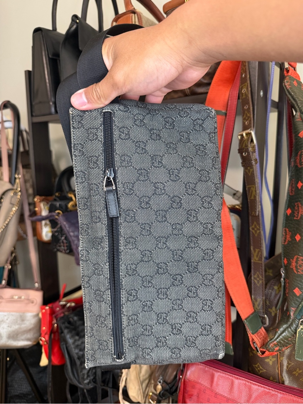 GUCCI
Black GG Denim Canvas Web Waist Belt Bag